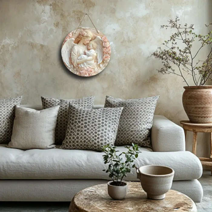 1pc 2D Printed Round Wood Plaque Decoration