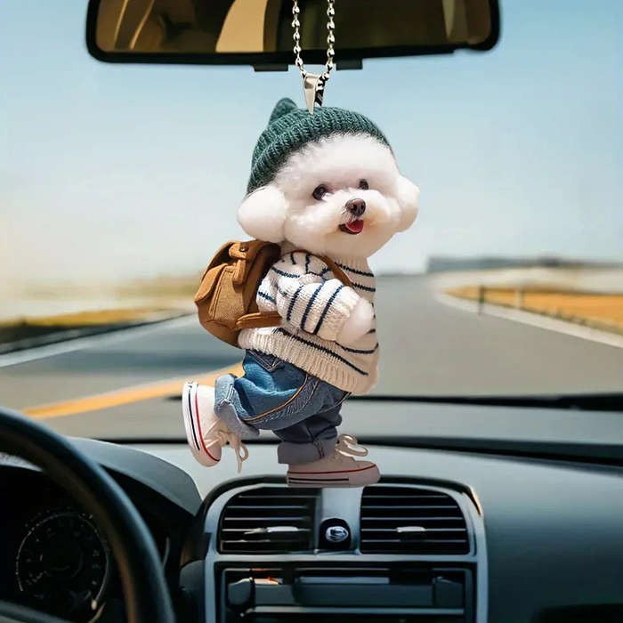 1pc 2D Flat  4pcs set combination of  puppy pendant creative car-mounted dog backpack hanging pe