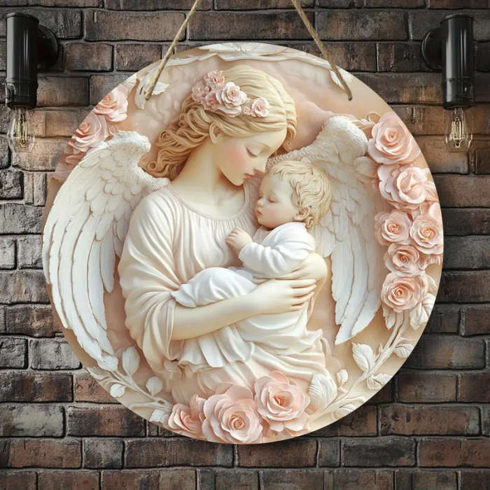 1pc 2D Printed Round Wood Plaque Decoration
