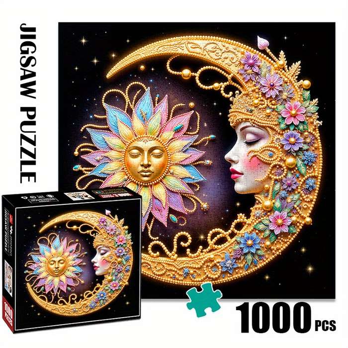 1000pcs Moon and Sun Jigsaw Puzzle Intricate Floral Design Scratch High Quality