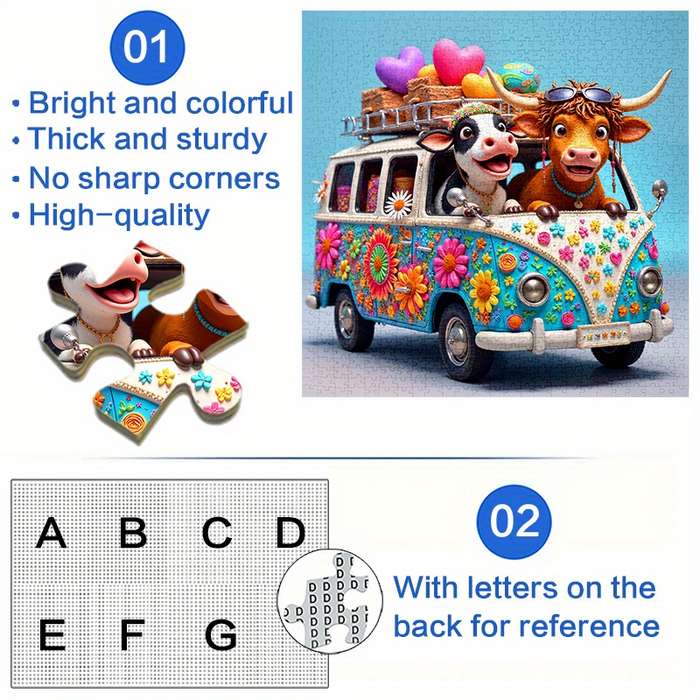 1000pcs Jigsaw Puzzle Vibrant Cow Flower Car Design Scratch High Quality Chal