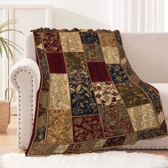 Bohemian Patchwork Flannel Throw Blanket 150*200cm