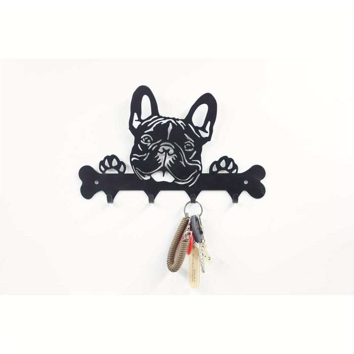 French Bulldog Metal Key Holder Casual Style Wrought Iron Wall Mount Key Hook Punch-Free Towel  R