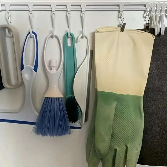 Seamless Adhesive Kitchen Storage Rack With 10 Sliding Hooks