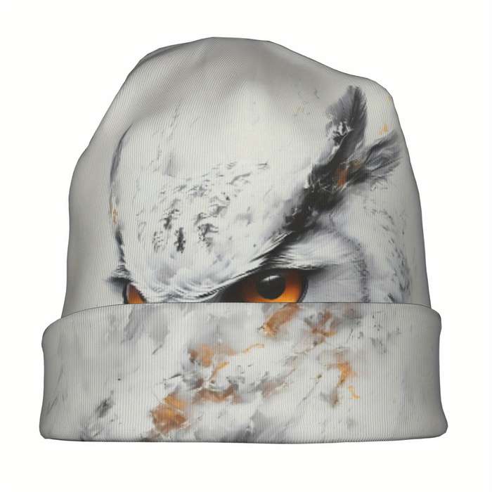 1pc BIIHUDU Men's Snowy Owl Beanie Cap Funky Knit Hat with Realistic Owl Design Soft Polyester