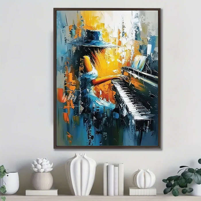 1pc Vibrant Abstract Woman Playing Piano Canvas Art Print Modern Wall Decor for Living Room Bedr