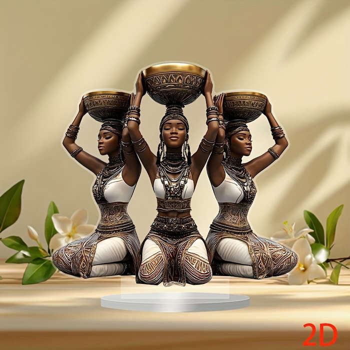 1pc 2D Flat   Acrylic Solar Collector Base with Three African Women- Bohemian Style Desktop De