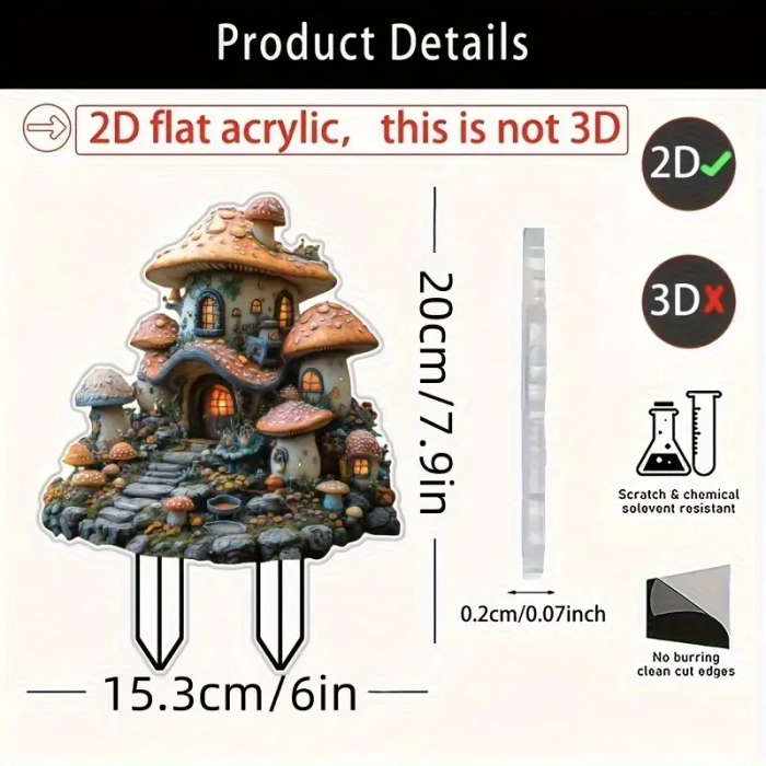 2D Flat Acrylic Bohemian Mushroom House Garden Decoration