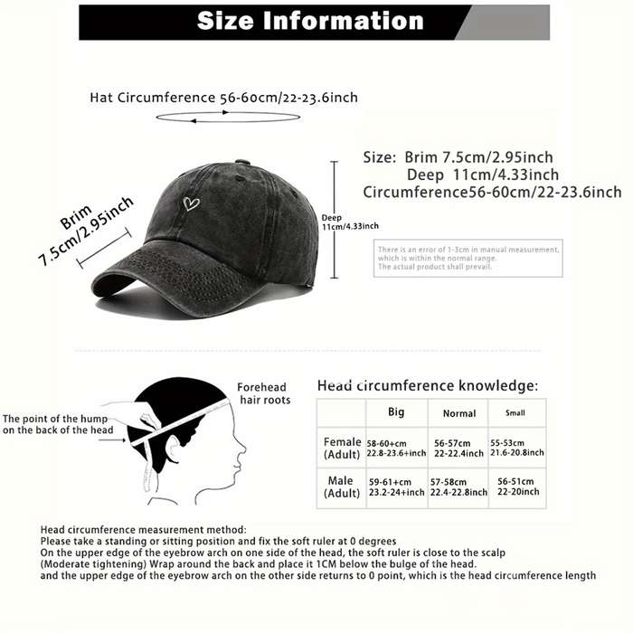 1pc A Unisex Adjustable Baseball Cap with a Heart Pattern Embroidery That Is Washable.