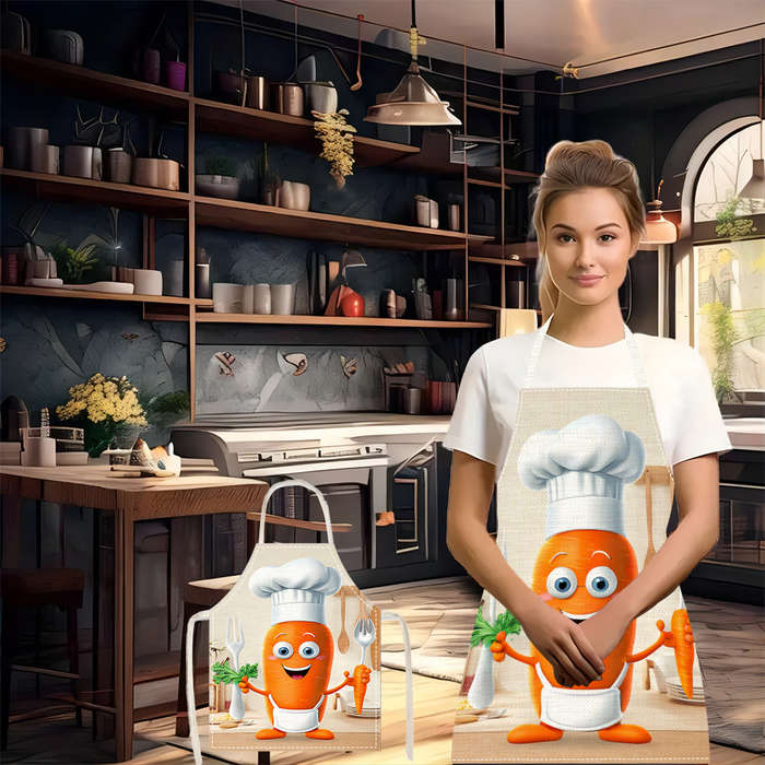 1pc Linen Chef Elements Vegetable Carrot Printed Personalized Apron Home Work Apron Women'S A
