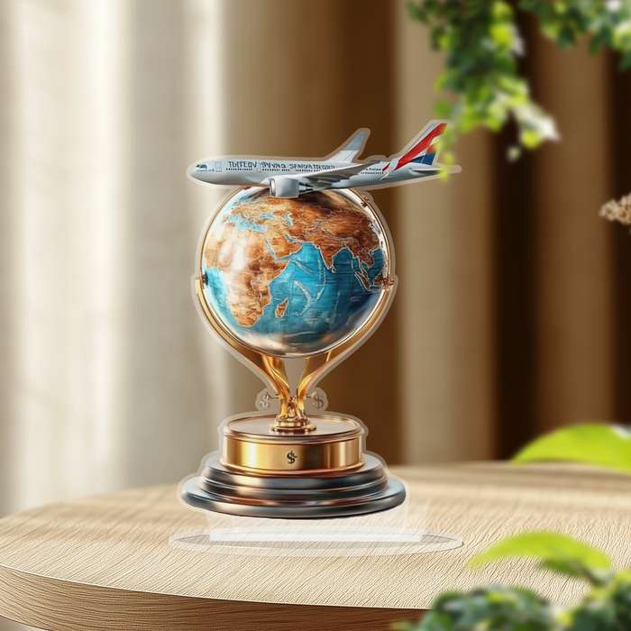 1pc 2D Flat    8-Inch Acrylic Earth Globe with Airplane Bohemian Style  Decor
