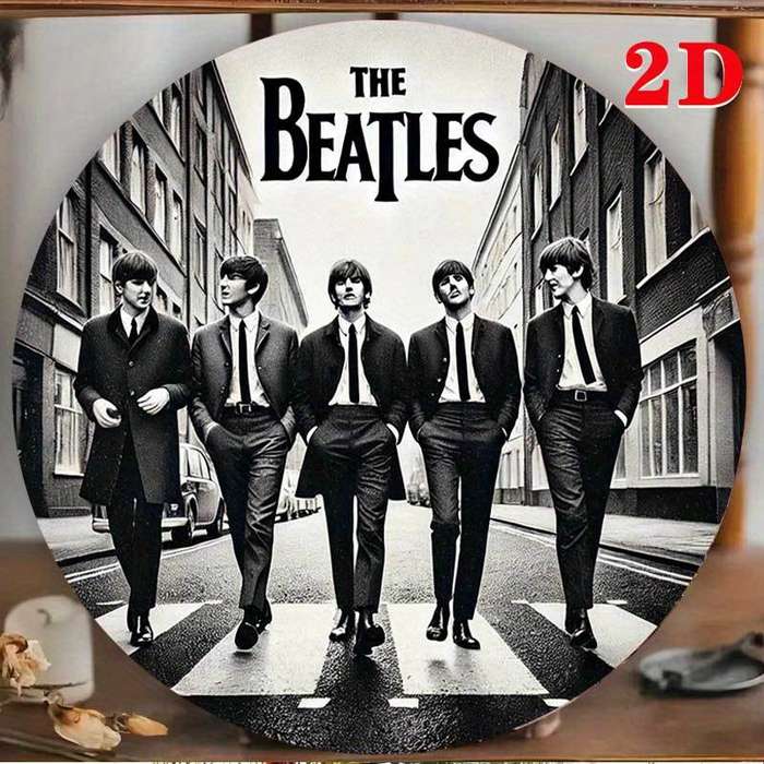 1pc 2D Flat Beatles 2D Round Wall Sign Iconic Abbey Road Crossing Art Aluminum Home or Outdoor