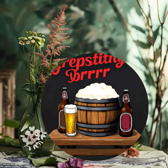 1pc Vintage Barrel Beer Glass Round Aluminum Wall Art 18.82cm Diameter PREPPING DR Themed Decor for