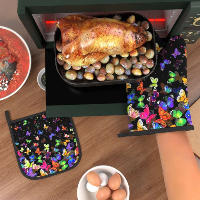 2pcs 26.92x17.02 cm Oven Mitts And Pot Holders Colorful Butterflies Colorful Dots Heat Resistan
