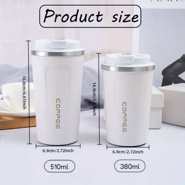 1pc  Vacuum Insulated Coffee Travel Mug, Leakproof Double Wall Stainless Steel Reusable Thermos