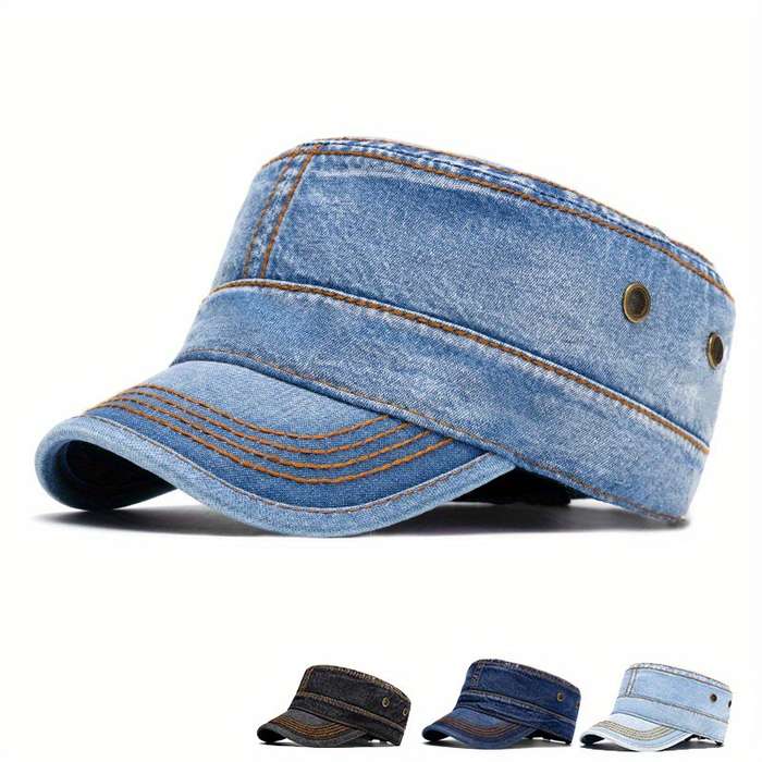 1pc Men'S and Women'S Stylish Denim Baseball Cap with Adjustable Snap Closure Cotton Blend Sun P