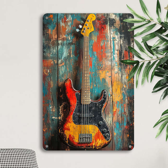 1pc  Retro Electric Guitar Tin Sign 20.32x30.48 cm Aluminum Metal Wall Art Vintage Music Theme