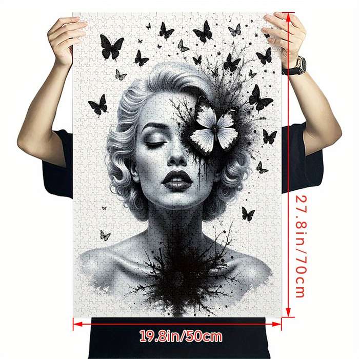 1000pcs Black and White Butterfly Woman Jigsaw Puzzle Large Size Waterproof Paper