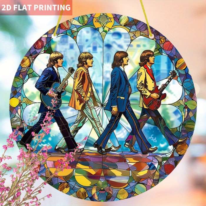 1pc 2D Flat Printing  Abbey Road Beatles Sun Catcher Vibrant 19.99x19.99 cm Window Hanging De