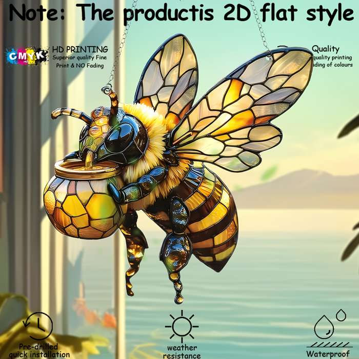 1pc 2D Flat  Vibrant  Bee Dreamcatcher 20.07cm Colorful Glass Style Hanging Decor for Home