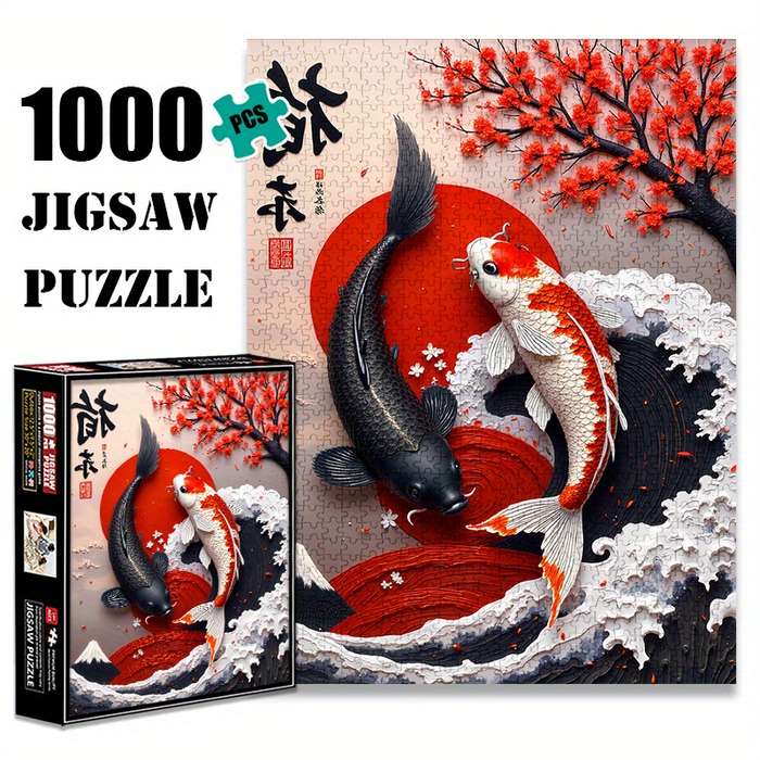 1000pcs Jigsaw Puzzle Traditional Japanese Koi Fish Cherry Blossom Design Waterp