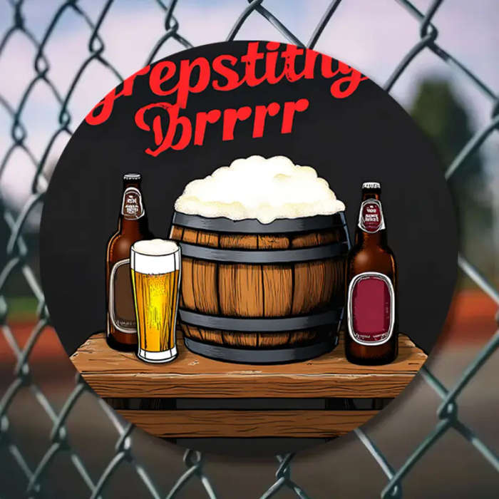 1pc Vintage Barrel Beer Glass Round Aluminum Wall Art 18.82cm Diameter PREPPING DR Themed Decor for