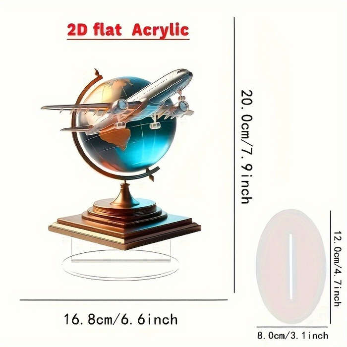 1pc 2D Flat   Modern  Acrylic Airplane Globe Desktop Decoration Contemporary Design fo
