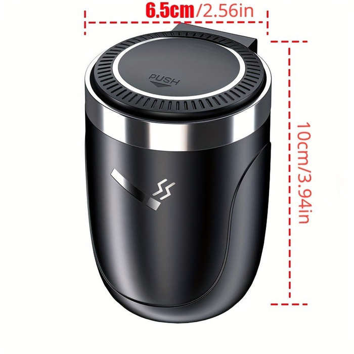 1pc LED Car Ashtray with Push-to-Open Cover Anti-Splash Metal Liner Durable Plastic Constructio