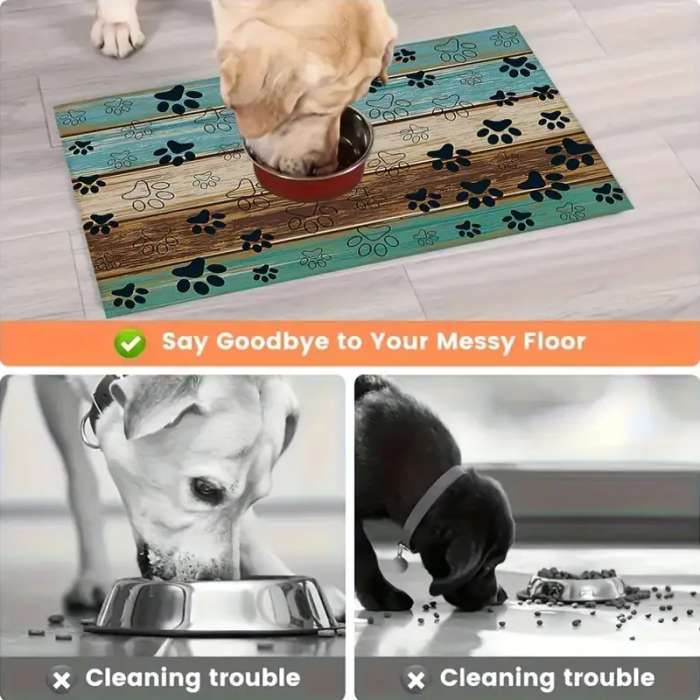1 Colorful Wood Grain And Black Paw Print Dog Feeding Mat 30*40cm