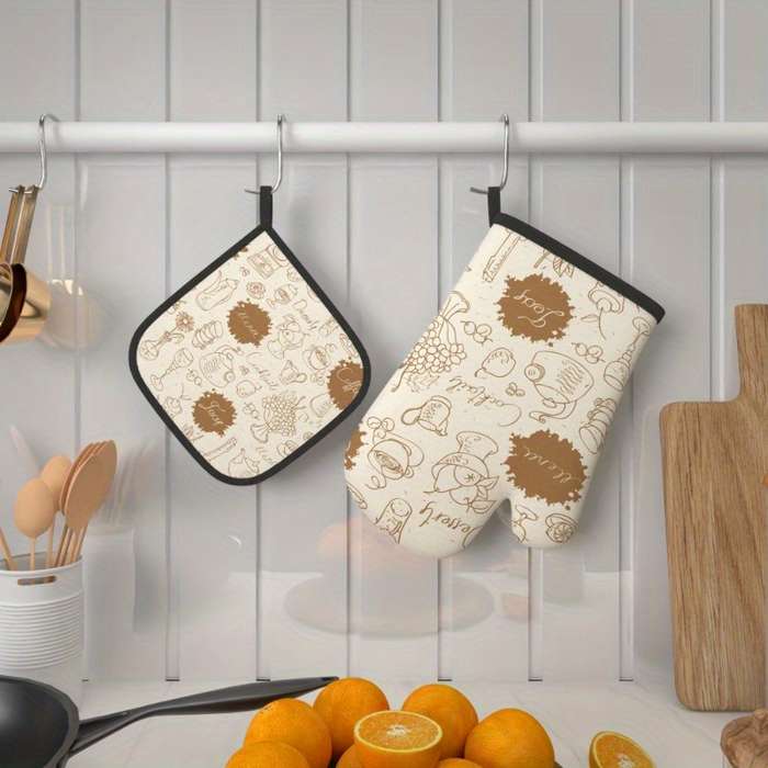 2pcs 26.92x17.02 cm Heat Resistant Oven Mitts And Potholders