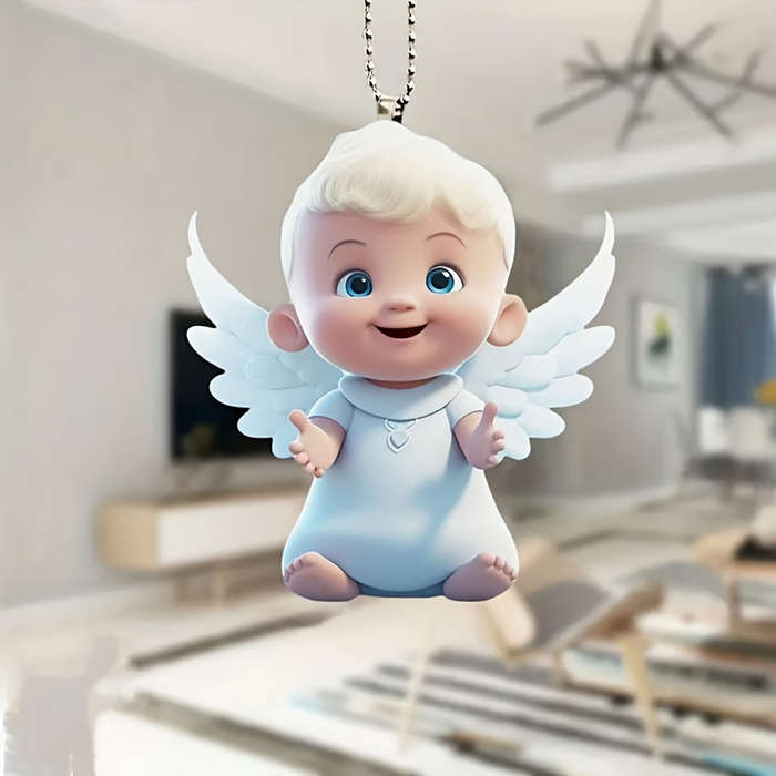 1pc 2D Flat  1 Guardian Angel Acrylic Pendant  Design with White Wings Blue Eyes Durab