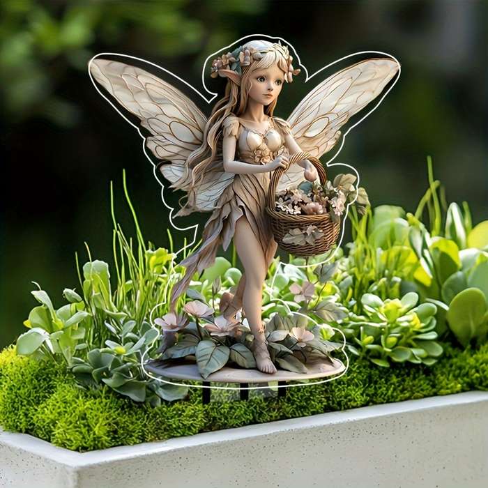 1pc 2D Flat   Bohemian Style Acrylic Fairy Garden Sign Weatherproof Outdoor Decoration for Potte