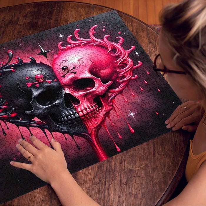 1000pcs Black and Red Skull Heart Jigsaw Puzzle Challenging DIY Brain Teaser for Ad