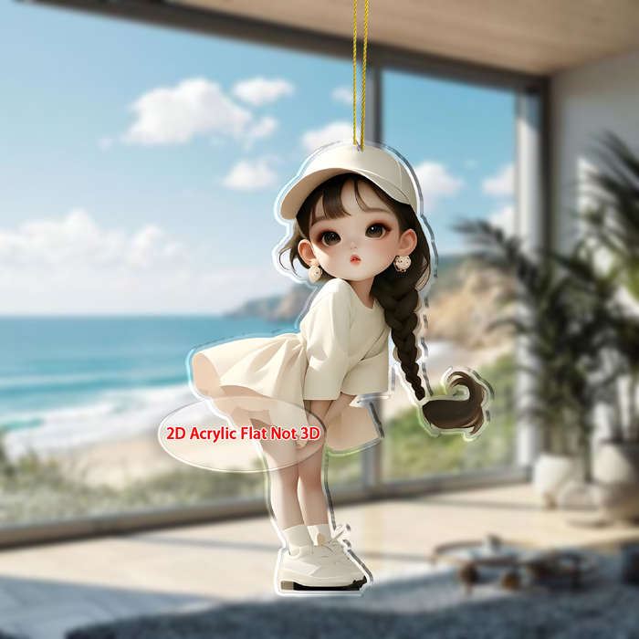 1pc 2D Flat  Acrylic Hanging Ornament Cute Girl with Coffee Design Perfect for Car Keychain Bac