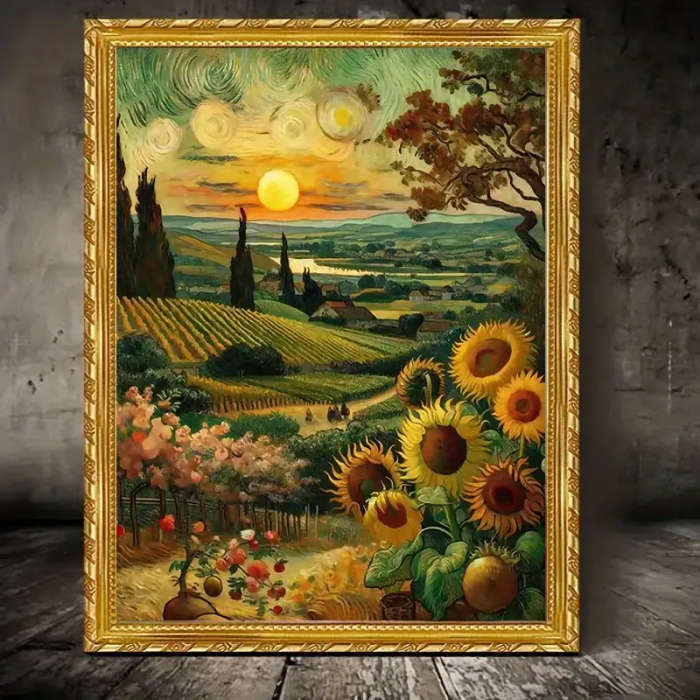 1 Piece Van Gogh Sunflowers & Sunset Frameless Canvas Print - Modern Classic Art Deco