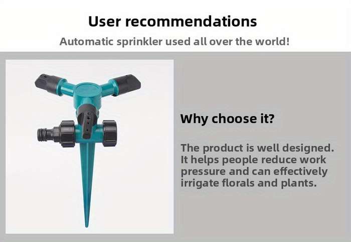 1Pc 3 Arm 360 Degree Rotating Multi Head Garden Sprinkler