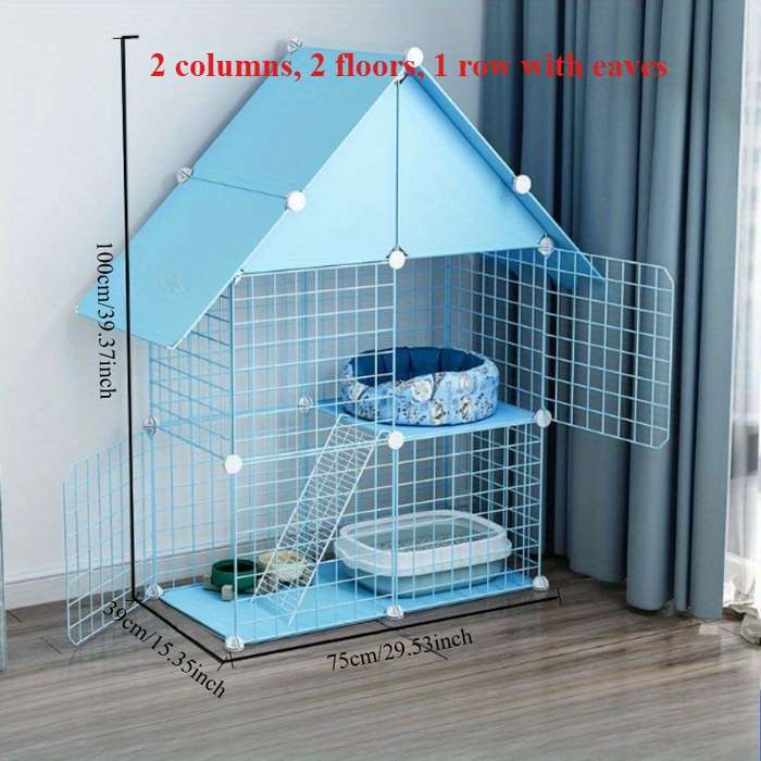 1pc Blue L-shaped 2 Layers Pet Cage