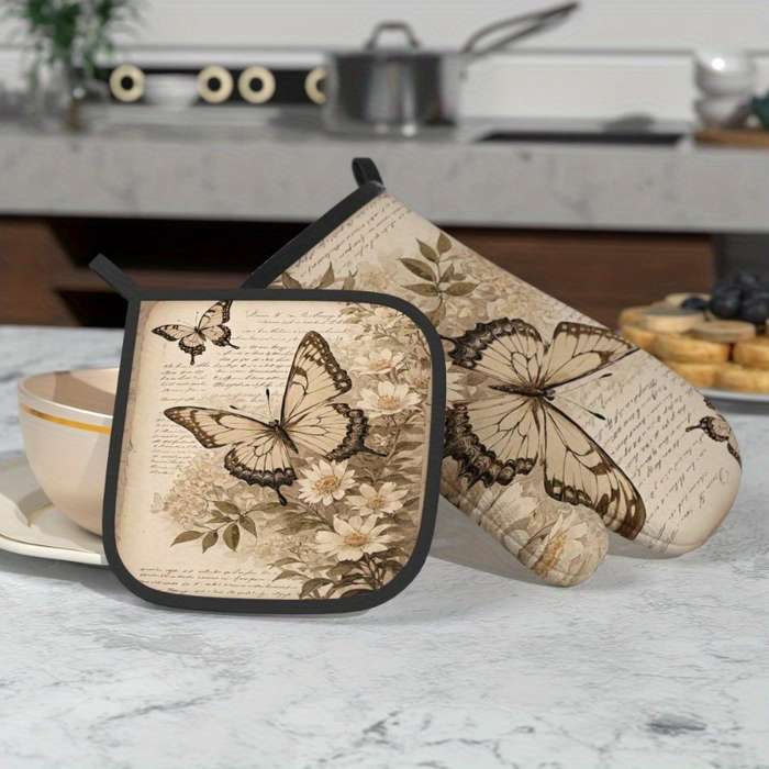 2pcs 26.92x17.02 cm Heat-Resistant Oven Mitts And Potholders