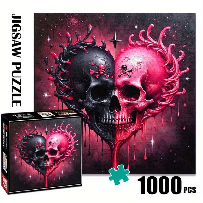 1000pcs Black and Red Skull Heart Jigsaw Puzzle Challenging DIY Brain Teaser for Ad