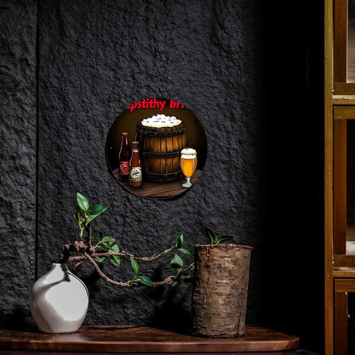 1pc Vintage Beer Barrel Glass Round Metal Sign 19.81cm UV-Resistant Aluminum Wall Art Easy to Hang w