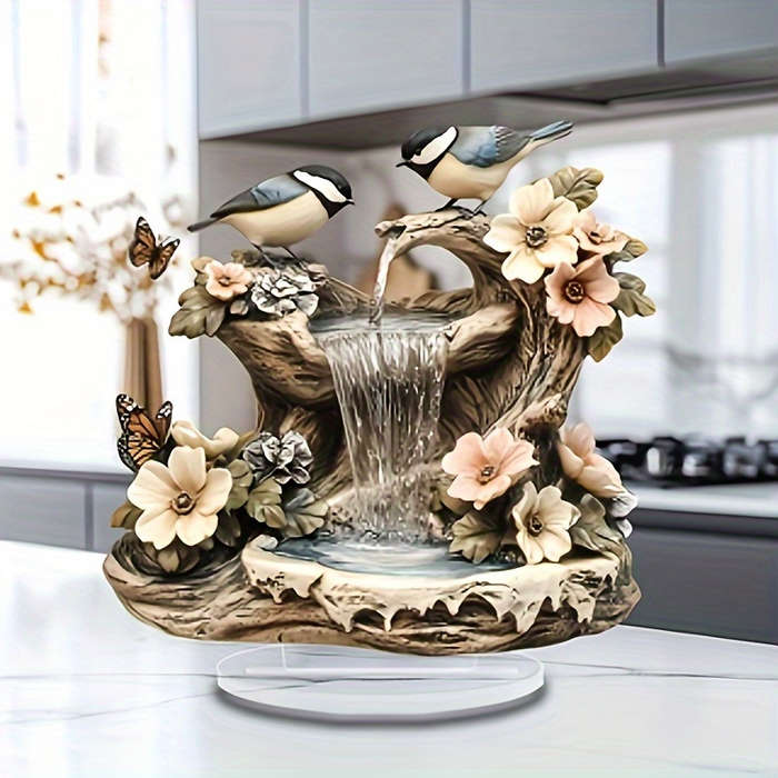 1pc 2D Flat  Bohemian Acrylic Bird Waterfall Fountain with Sparrows Butterflies and Flowers Rus