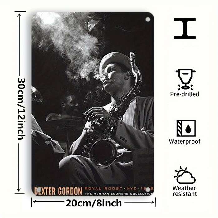 1pc  Dexter Gordon Jazz Saxophonist Metal Tin Sign 8x12 inches 20x30 cm Vintage Wall Art Dec