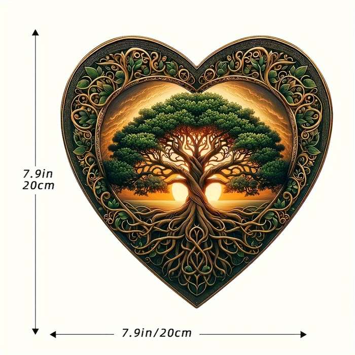 1pc 2D Flat  Acrylic Tree of Life Wooden Hanging Sign-Heart-Shaped Garland Door