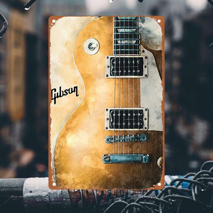 1pc Gibson Classic Sound Electric Guitar Art 20.07x30.23cm Iron Wall Decor Durable Metal Sign fo