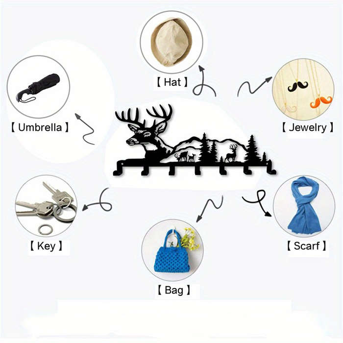 Room Decor 1pc Rustic Iron Deer Silhouette Wall Hanging Key Holder with HooksDurable Metal Key Or