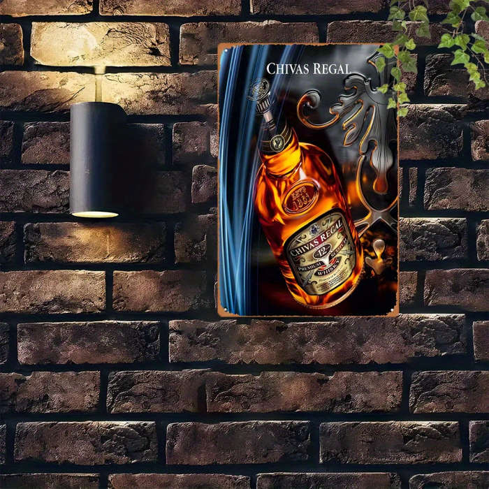 1pc 2D Flat Vintage Chivas Regal Aluminum Metal Sign 3D Artwork Waterproof Dustproof Rustic Wall Dec