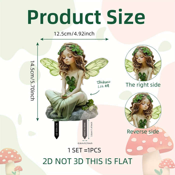 1pc 2D Flat Plants Theme Butterfly Wing Girl Four-Leaf Clover Design Garden Decor