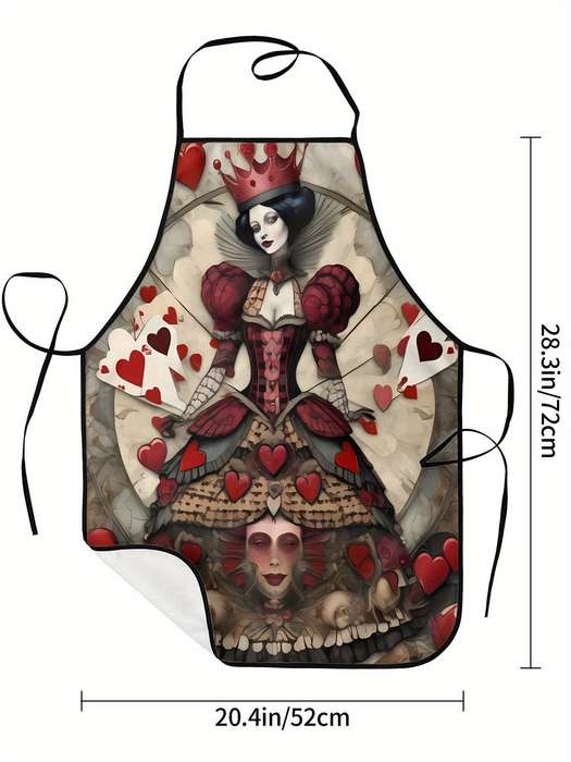 1pc Vintage-Inspired Playing Card Queen Kitchen Apron Polyester Red and White Adjustable Ties