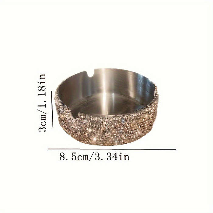 1pc Luxurious Stainless Steel Rhinestone Ashtray with Sparkling Red Blue Rims C Round Design