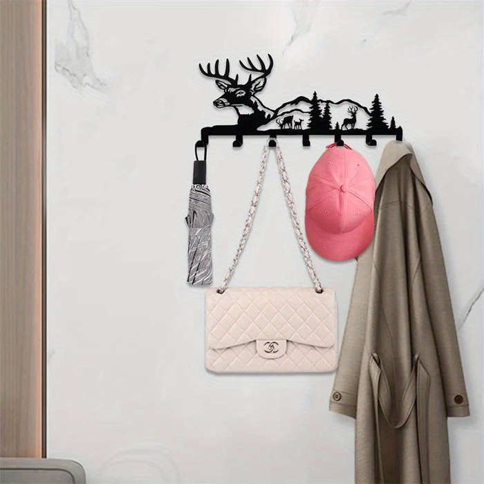 Room Decor 1pc Rustic Iron Deer Silhouette Wall Hanging Key Holder with HooksDurable Metal Key Or
